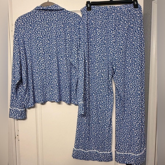 Lands’ End Pajama Set Women L 14–16 Blue Floral Rayon Stretch Lounge - Picture 6 of 7